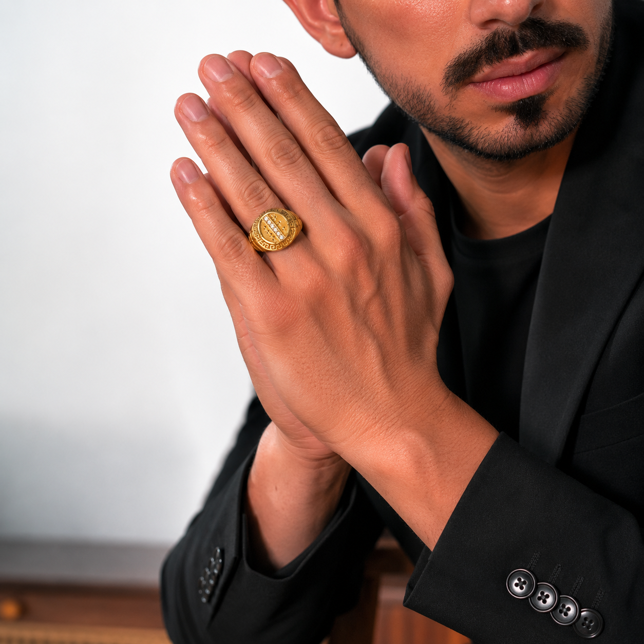 Elite Oval Signet Gold Ring with Diamond Accents