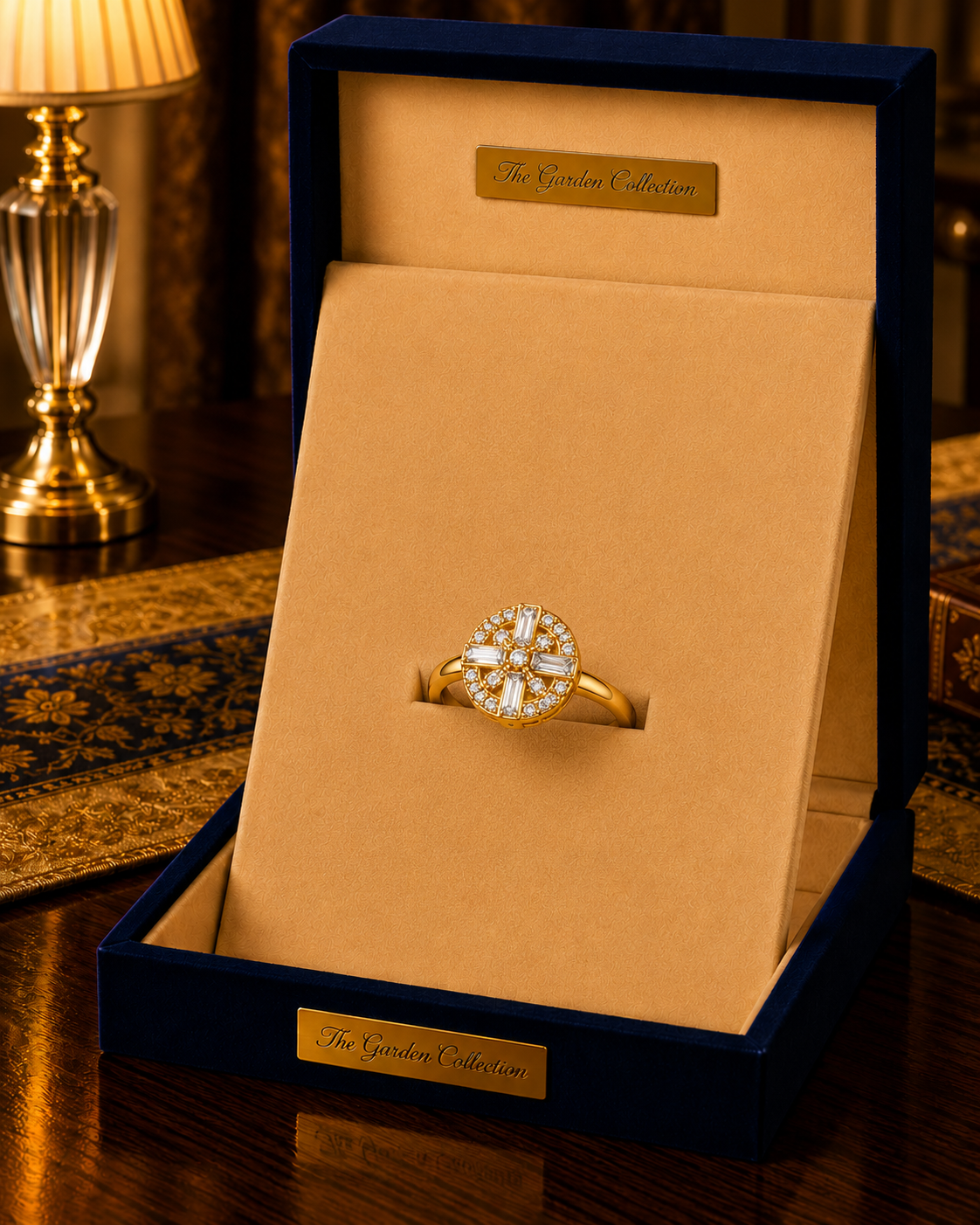 Floral Crystal Gold-Tone Statement Ring