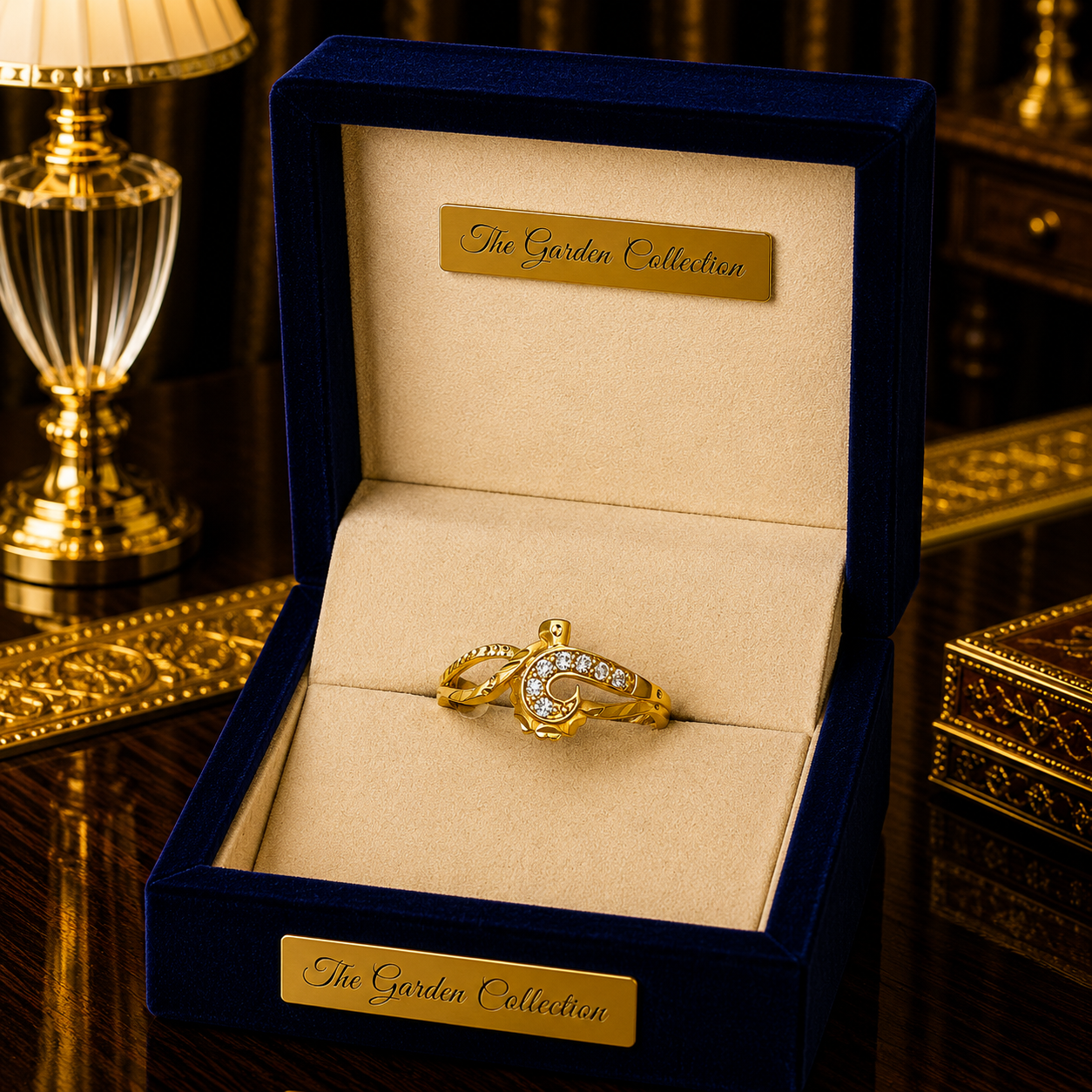 Royal Heart Crystal Gold Ring