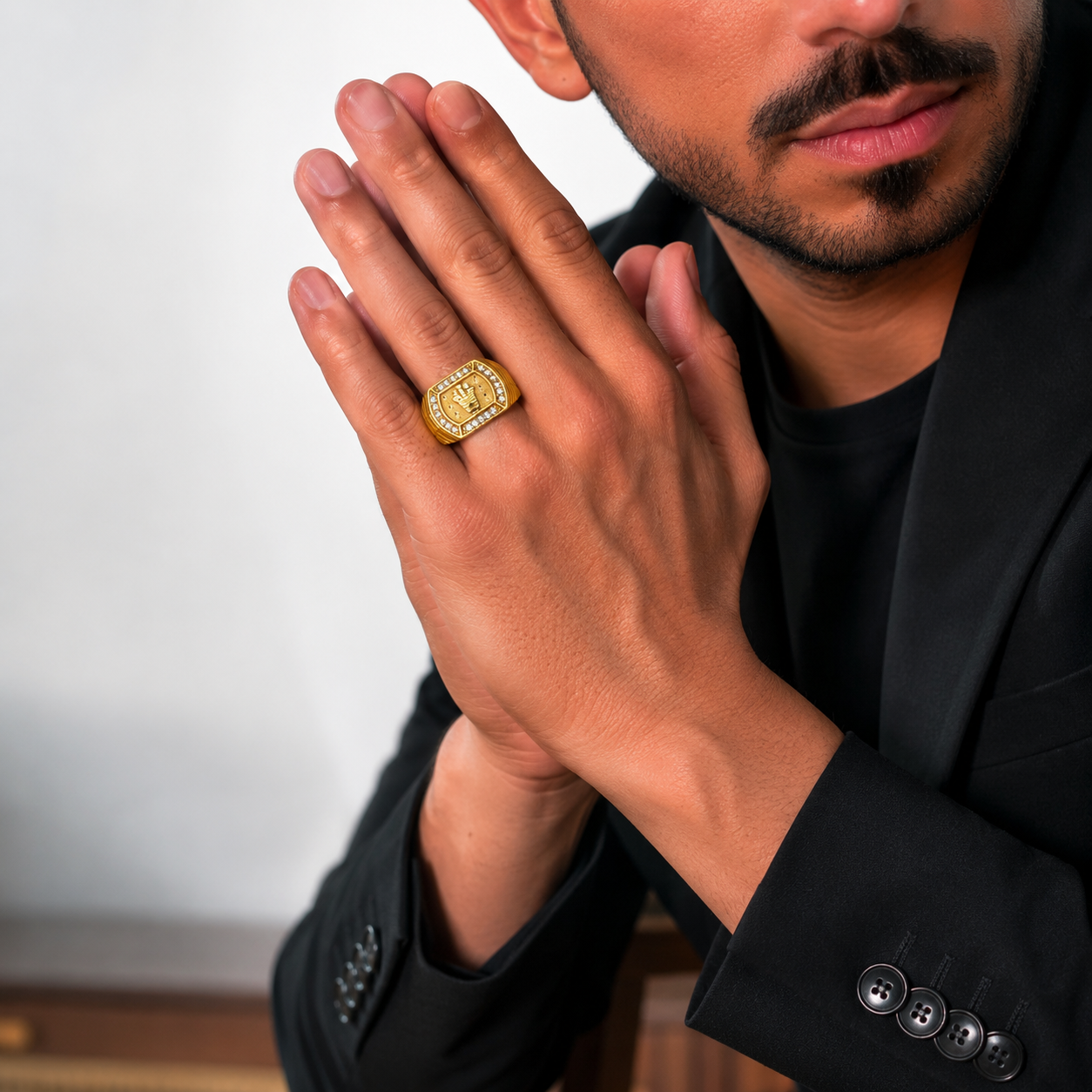 Prestige Square Gold Signet Ring with Stone Border