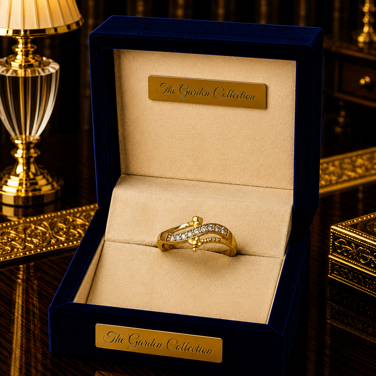 Crystal Wave Designer Gold Ring