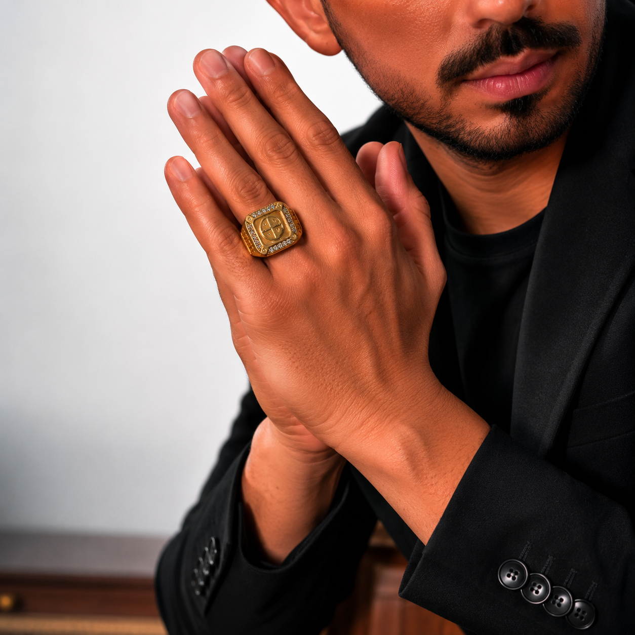 Modern Square Crest Gold Ring with Premium Finish