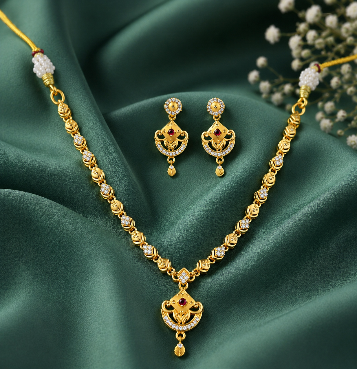 Elegant Gold Plated Floral Pendant Necklace with Crystal Accents