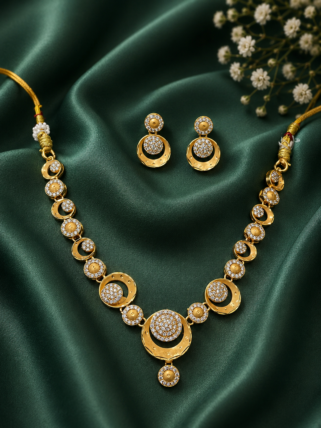 Premium Crystal Circle Gold Plated Necklace &amp; Earrings Set