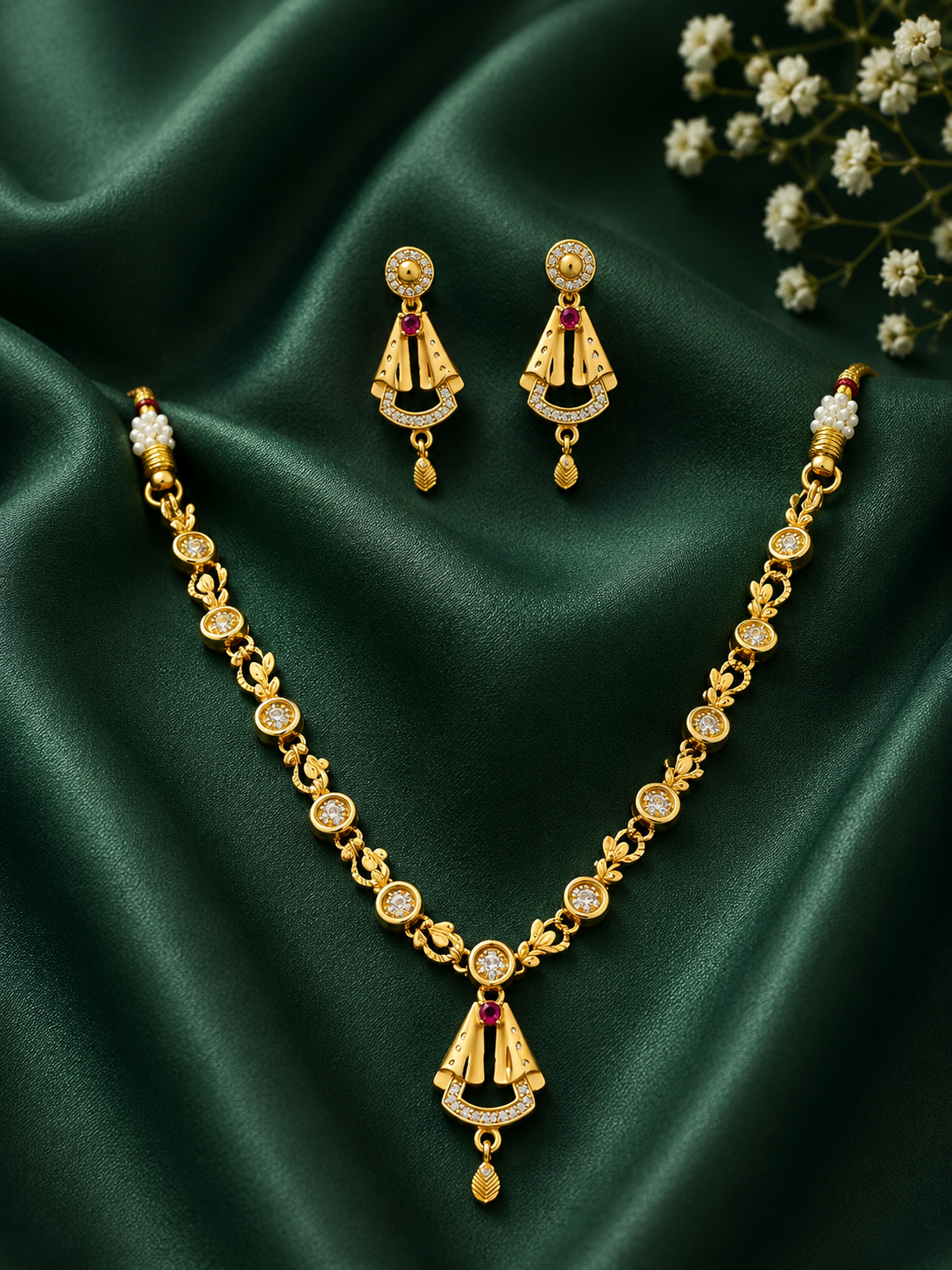 Traditional Temple Style Gold Plated Pendant Necklace for Women