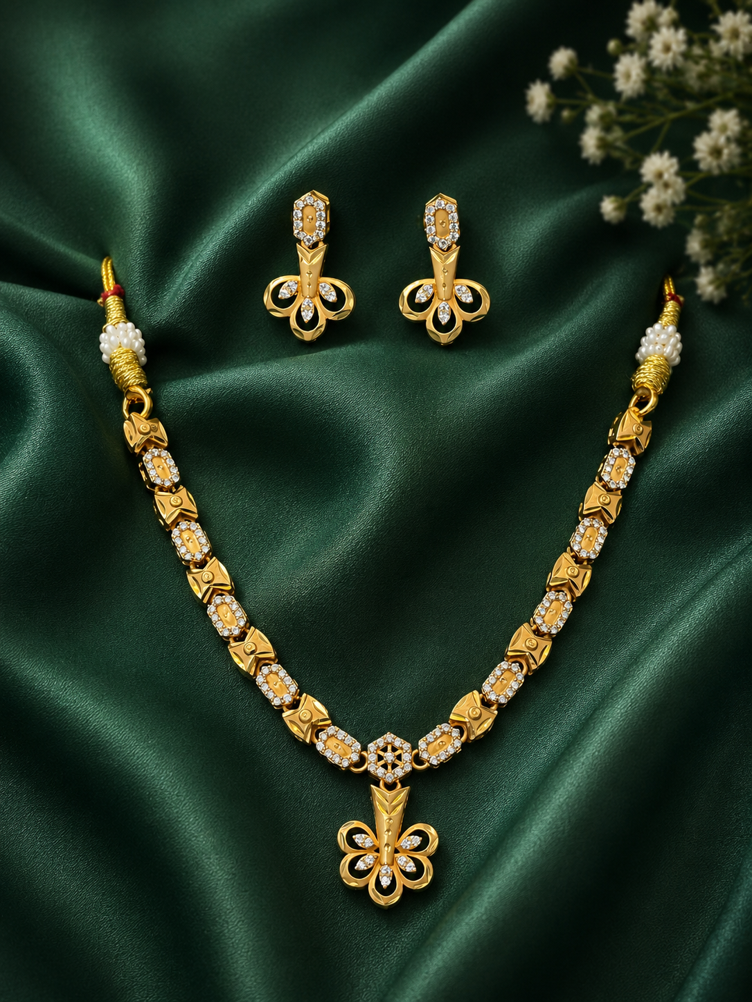 Elegant Floral Crystal Gold Plated Necklace Set with Earrings