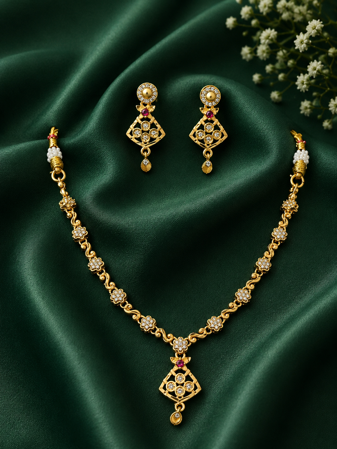Elegant Floral Crystal Gold Plated Necklace with Designer Pendant
