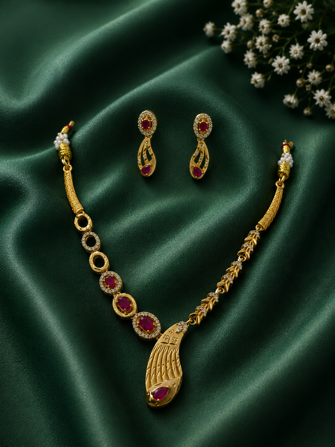 Ruby Stone Gold Plated Designer Pendant Necklace for Women