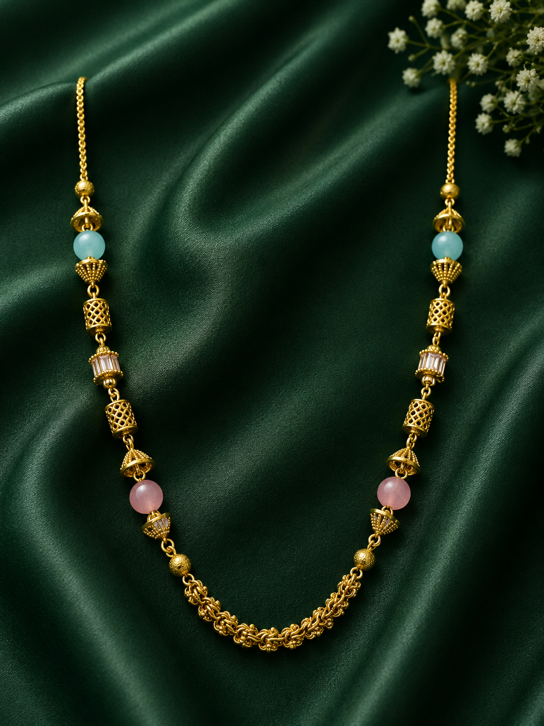 Elegant Pastel Stone Gold Plated Designer Necklace for Women