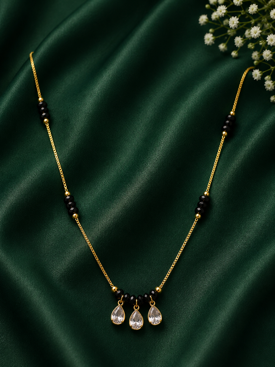 Premium Triple Crystal Drop Gold Plated Mangalsutra for Women