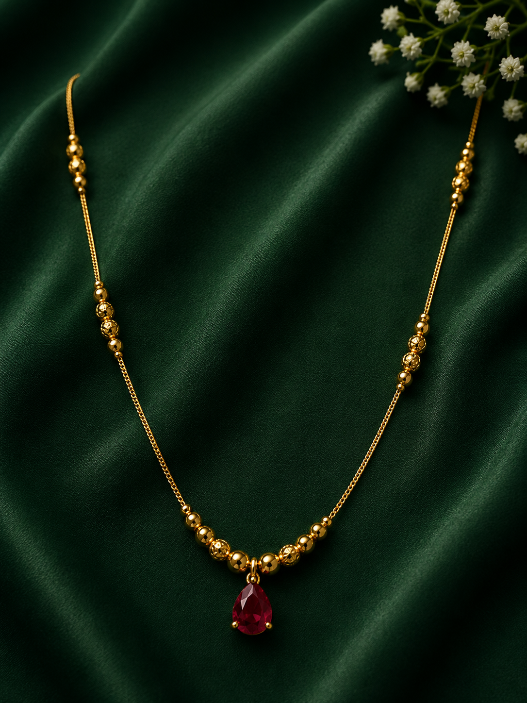 Ruby Drop Gold Pendant Necklace  &nbsp;
