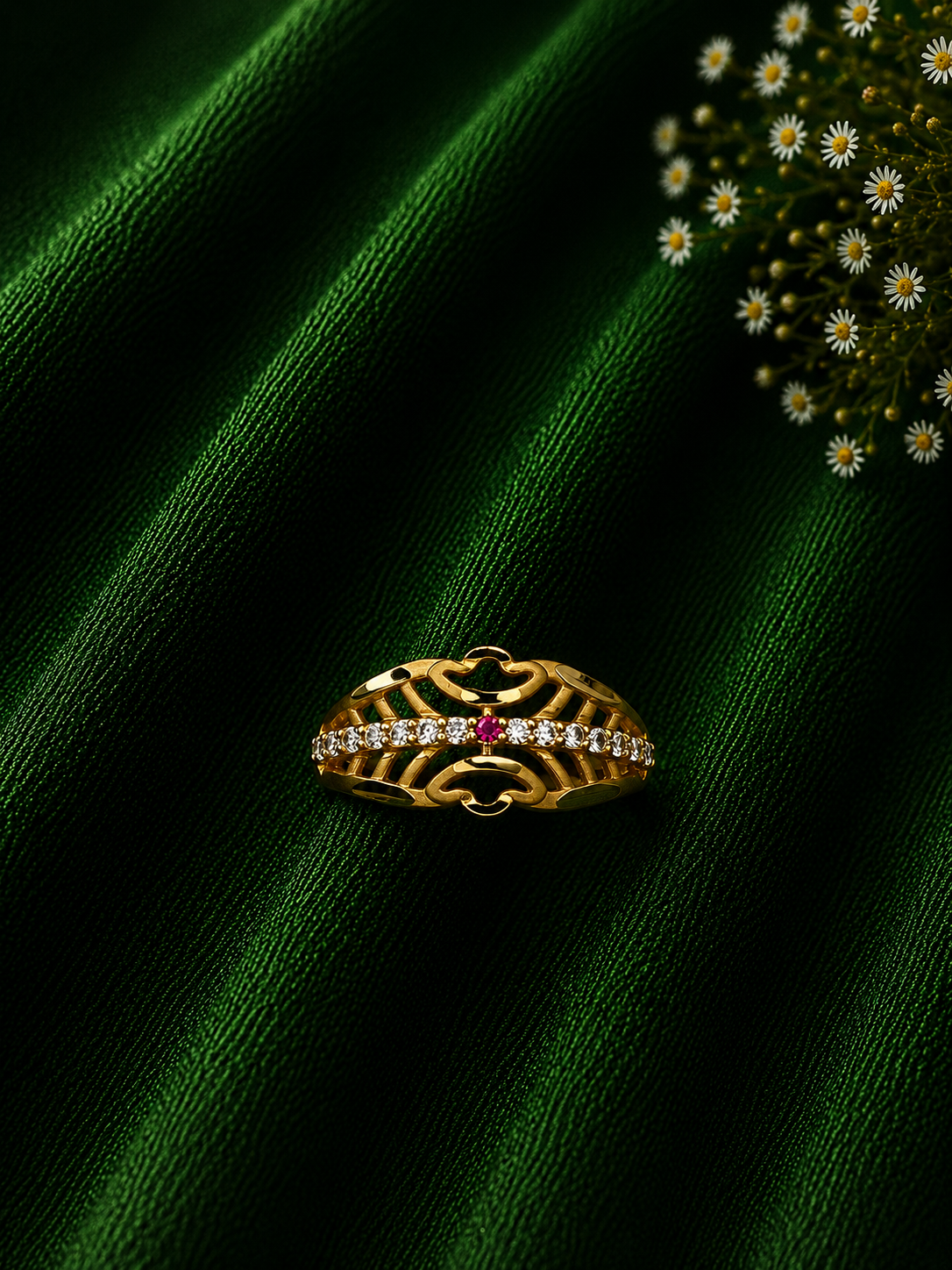 Ruby Spark Gold-Tone Designer Ring - imitation jewellery by AUREVIA LUXE