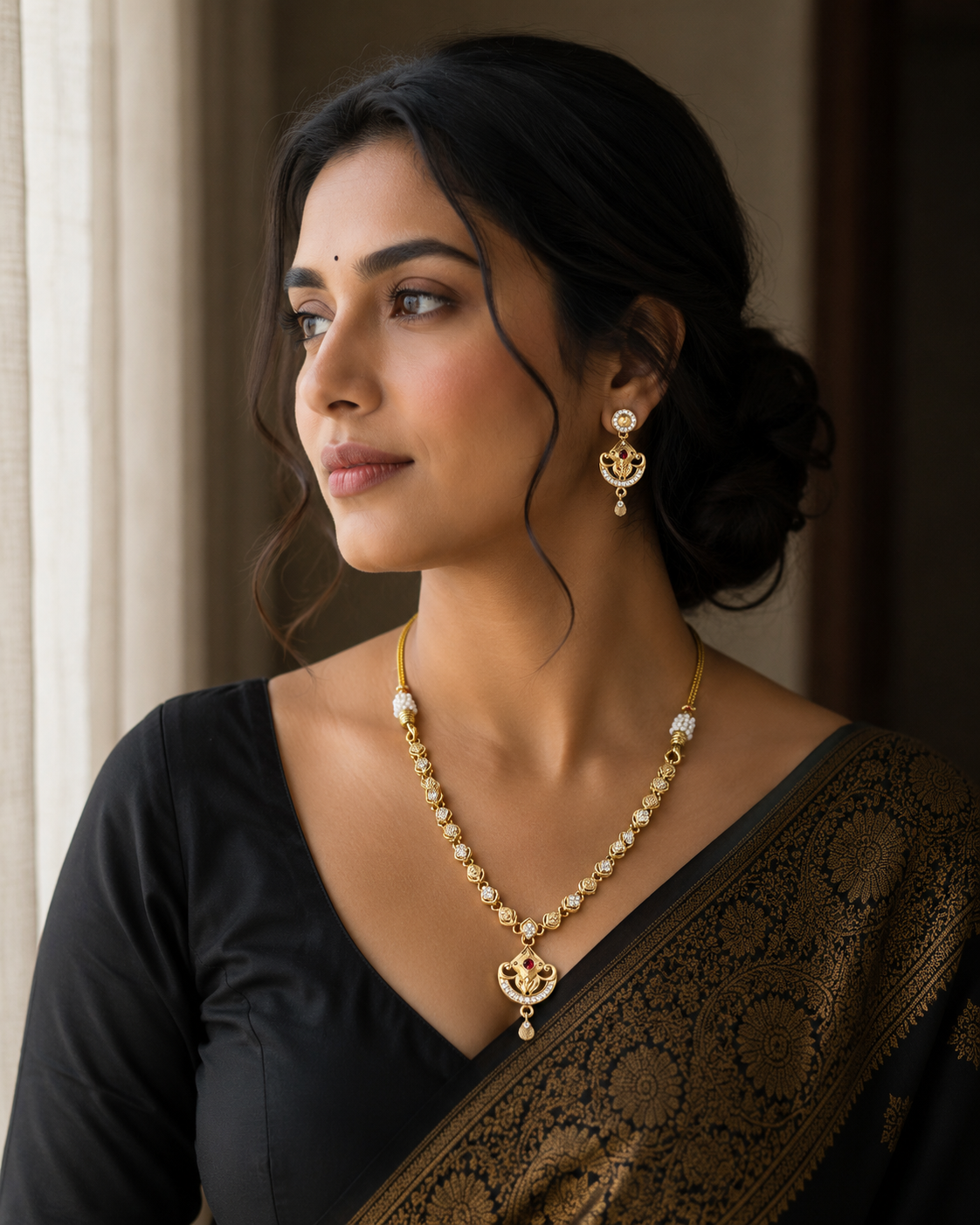 Elegant Gold Plated Floral Pendant Necklace with Crystal Accents