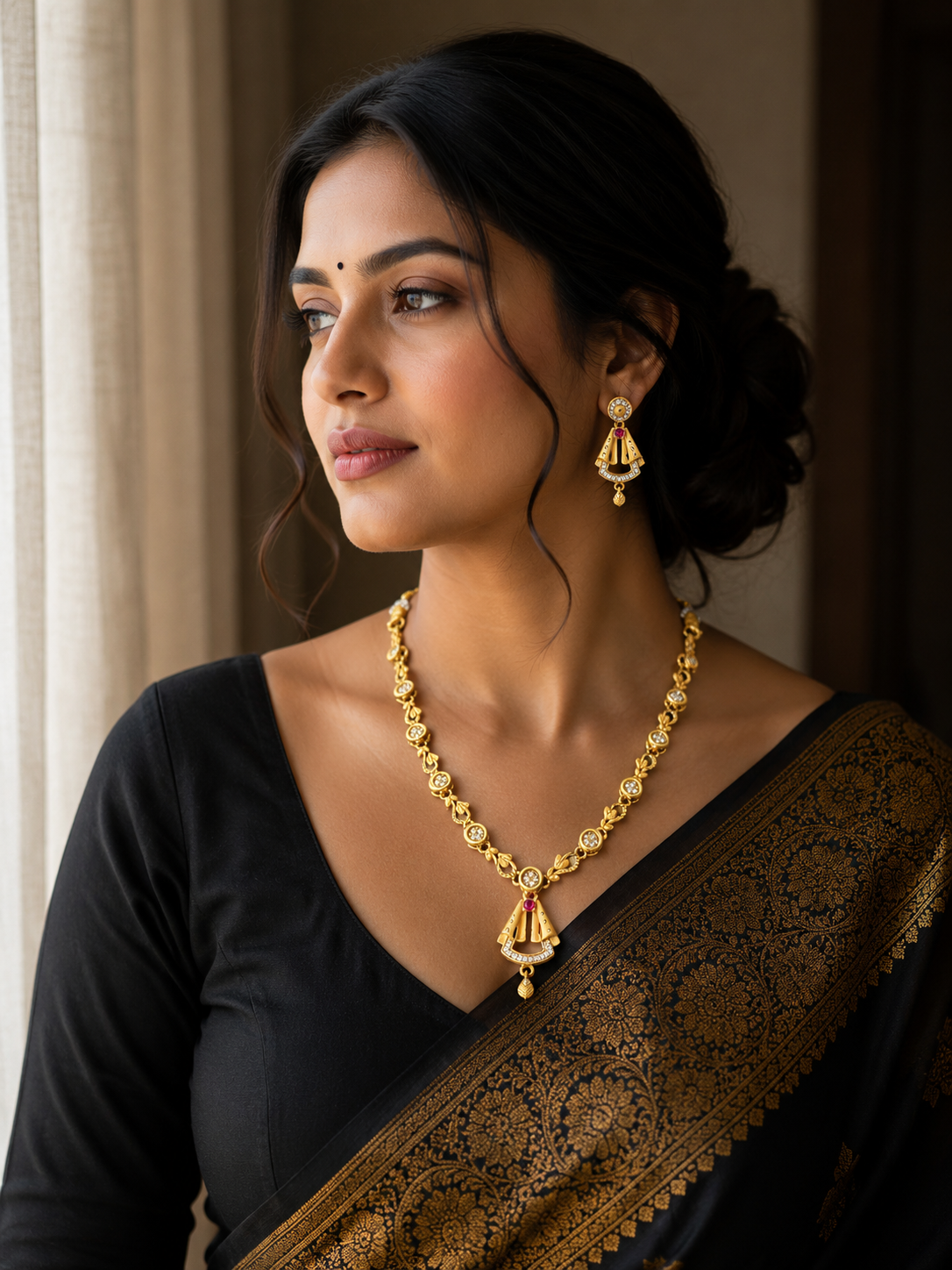 Traditional Temple Style Gold Plated Pendant Necklace for Women