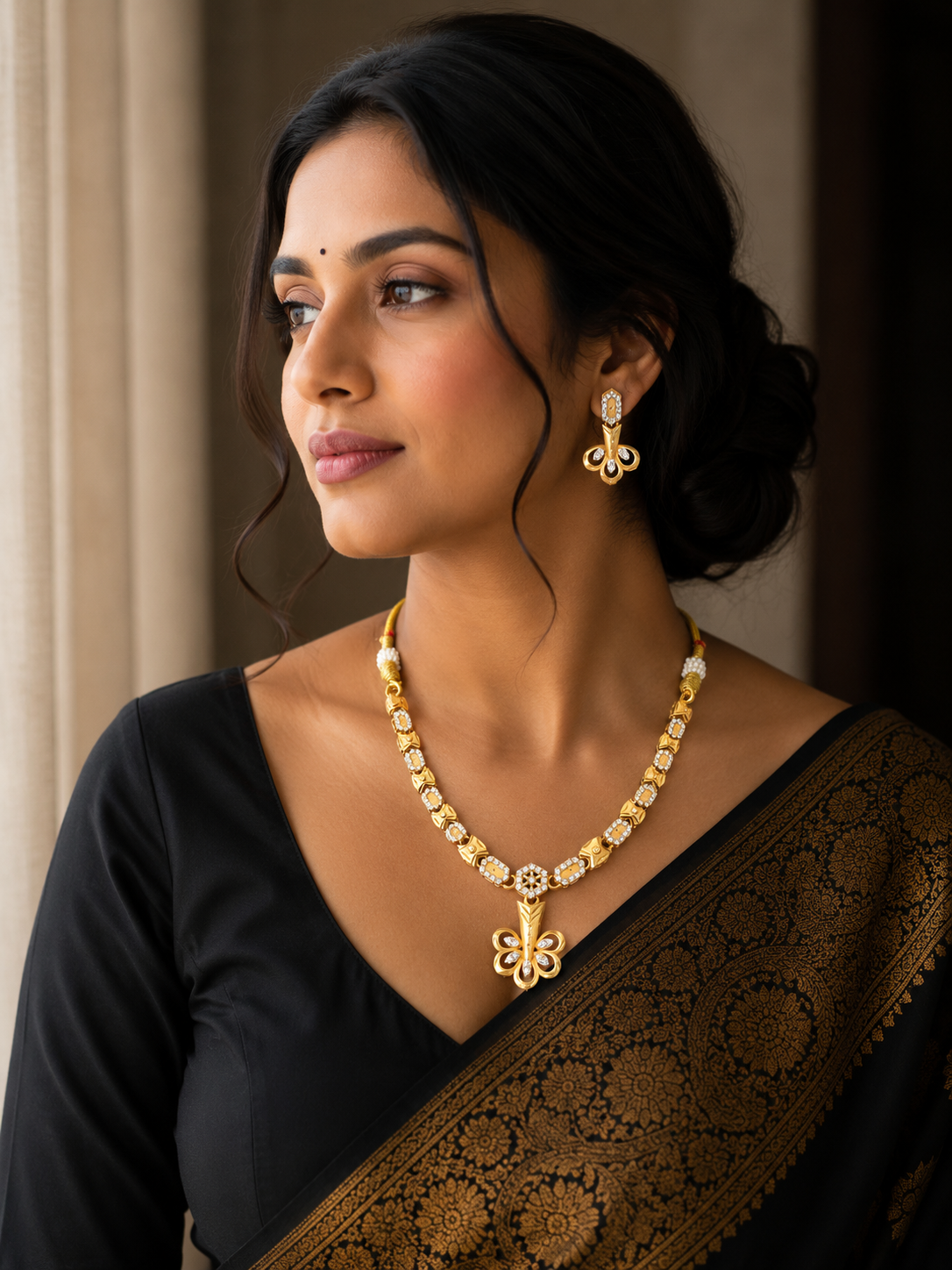 Elegant Floral Crystal Gold Plated Necklace Set with Earrings