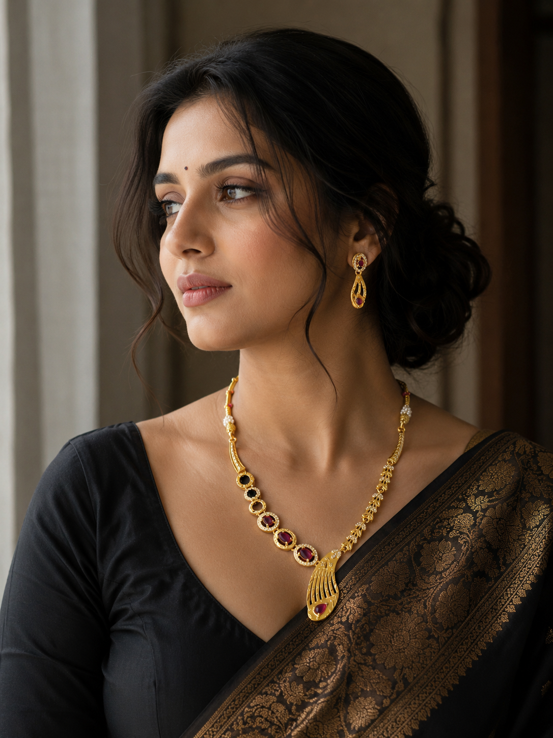 Ruby Stone Gold Plated Designer Pendant Necklace for Women
