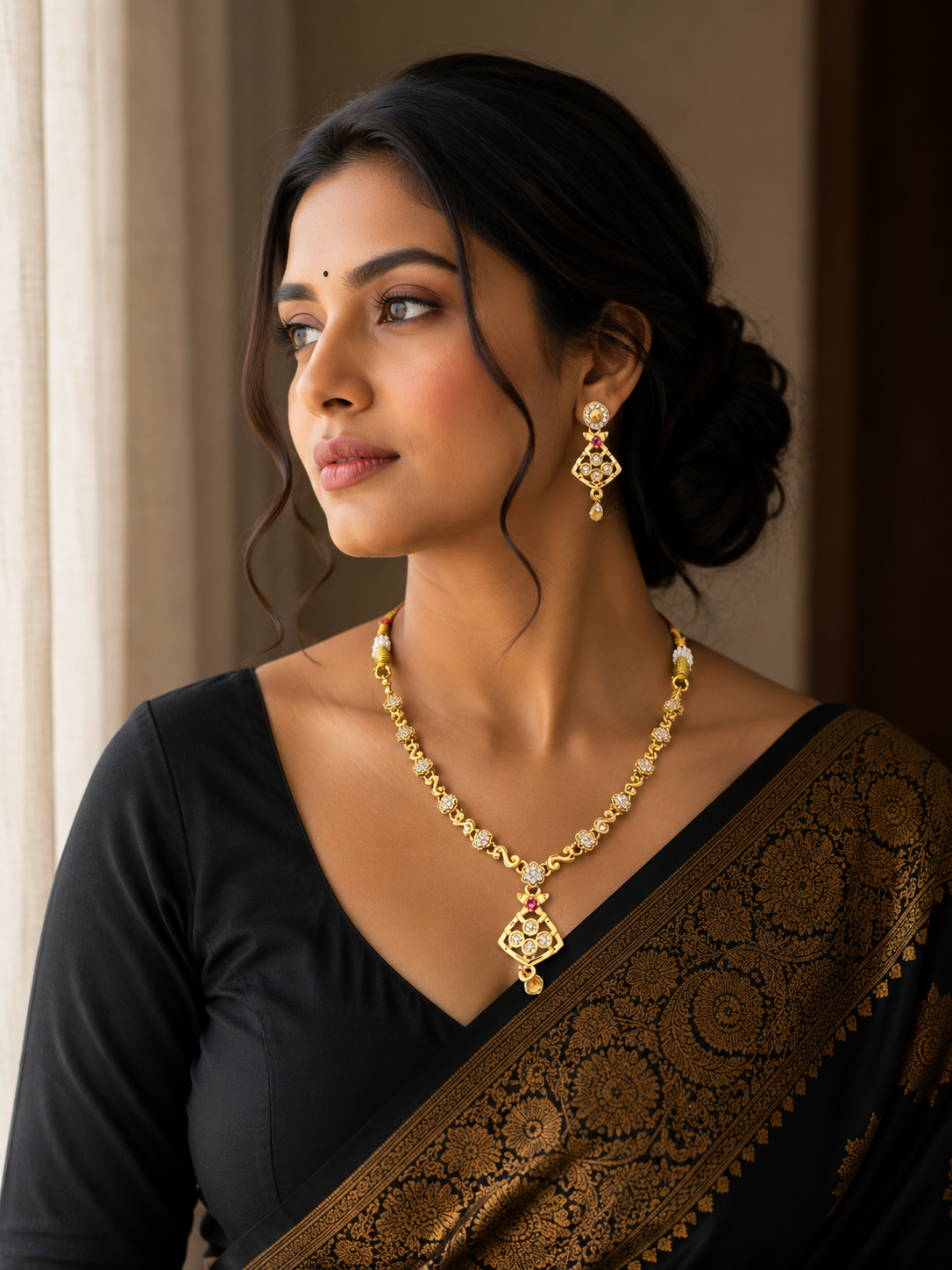 Elegant Floral Crystal Gold Plated Necklace with Designer Pendant
