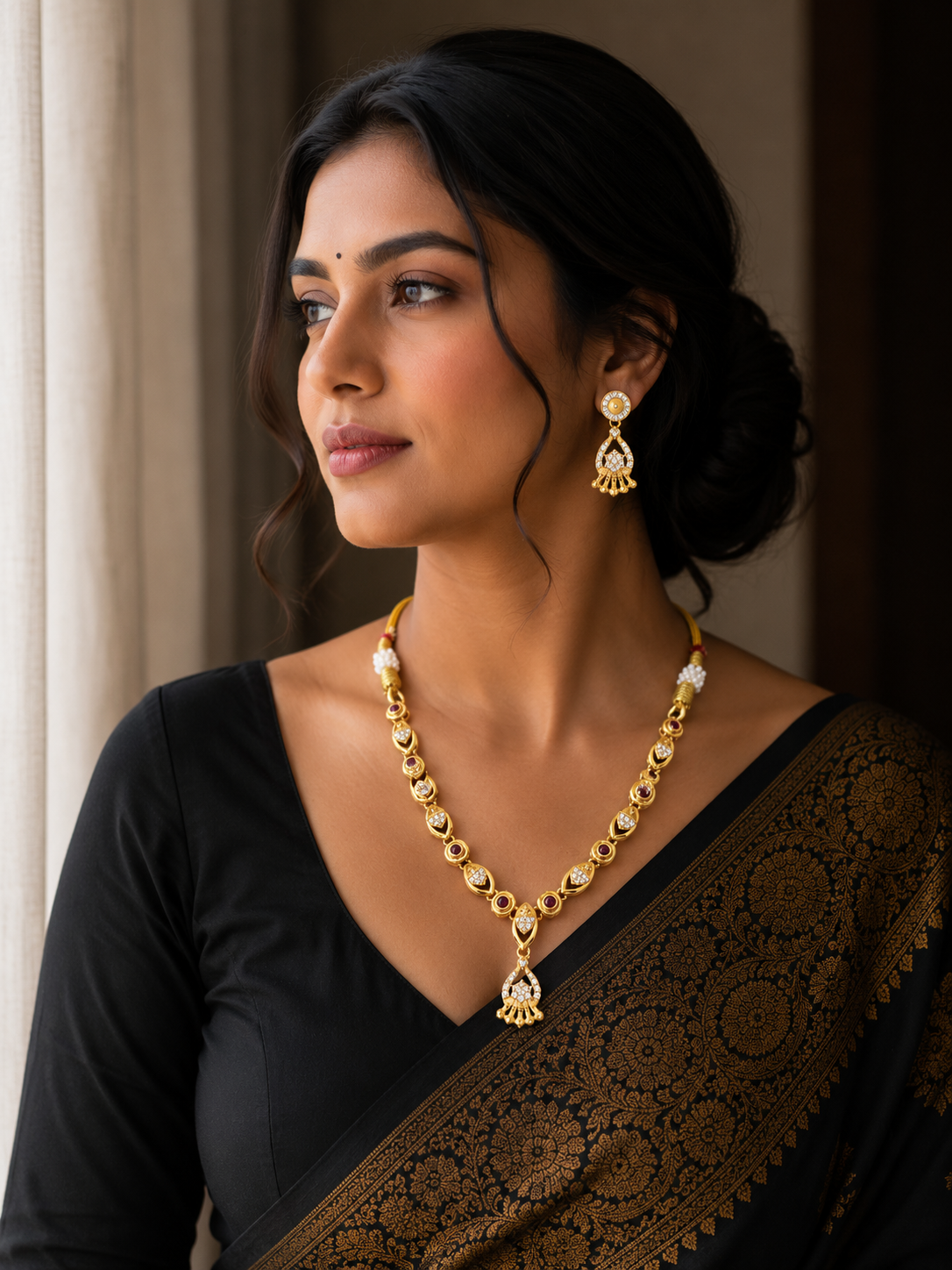 Royal Ruby Stone Gold Plated Designer Necklace with Pendant