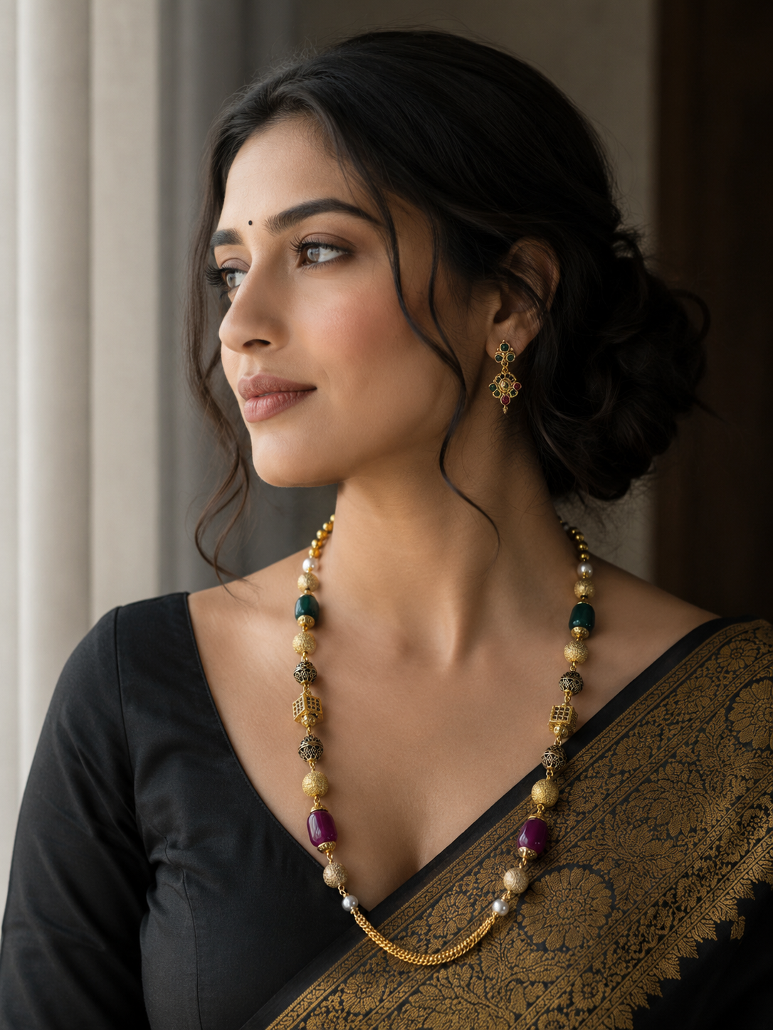 Premium Multicolor Stone Gold Plated Statement Necklace