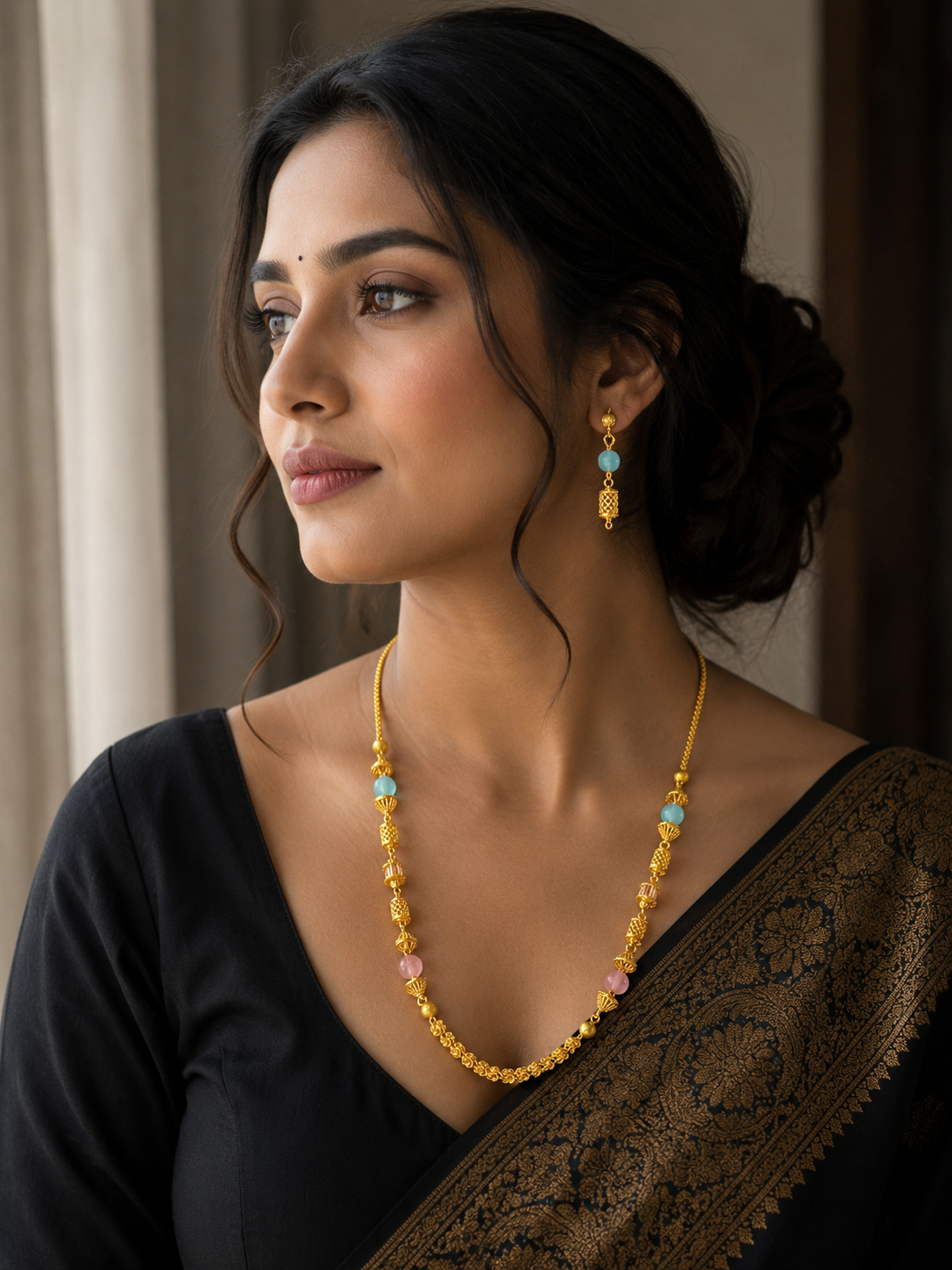 Elegant Pastel Stone Gold Plated Designer Necklace for Women