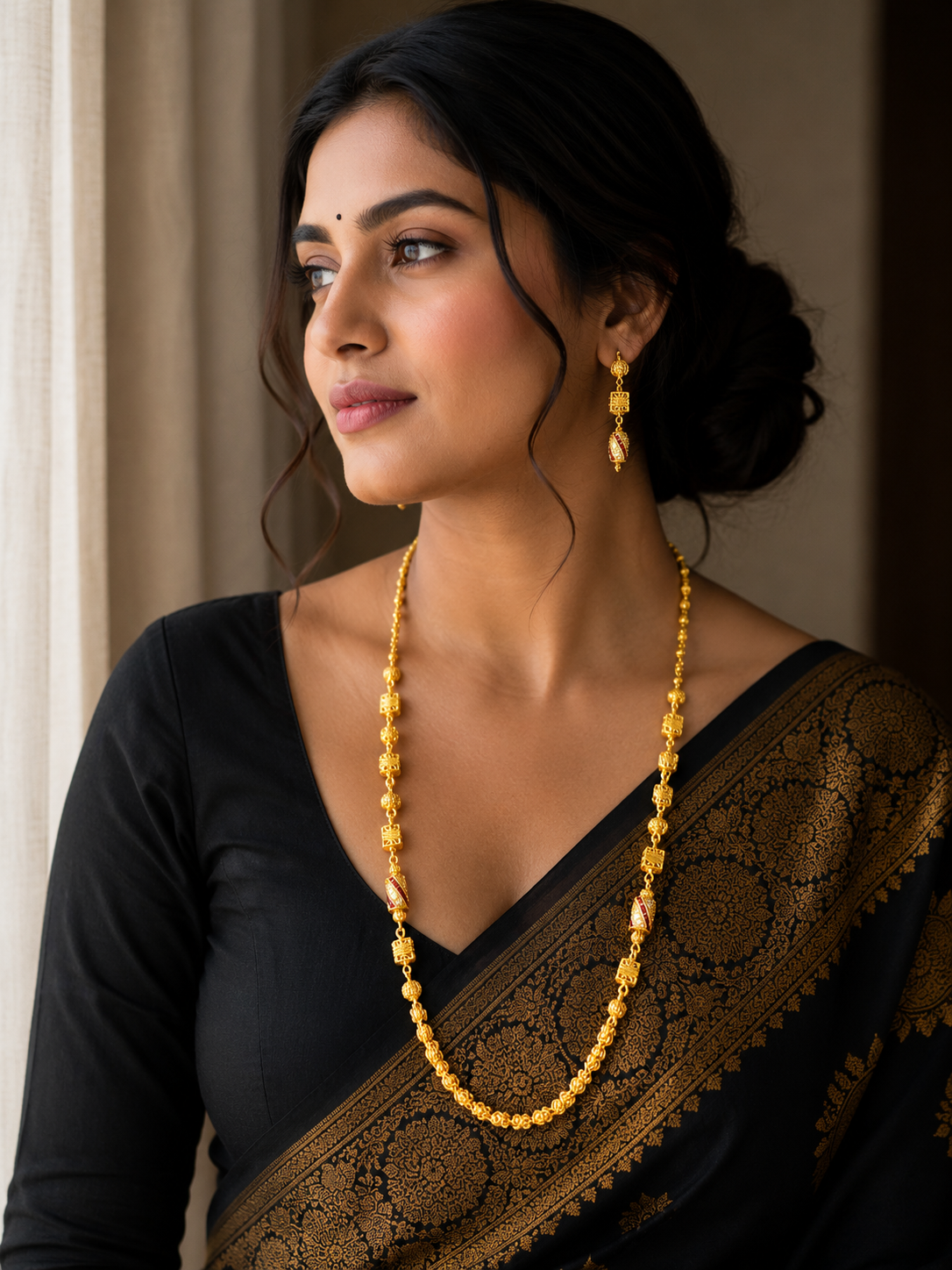 Premium Traditional Gold Plated Long Haram Necklace Set