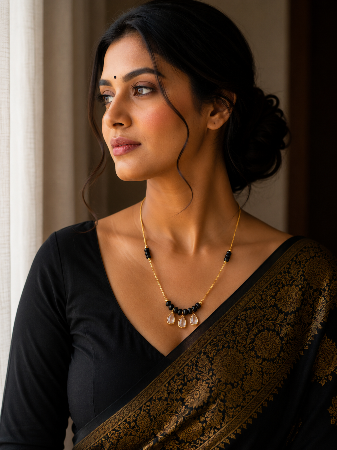 Premium Triple Crystal Drop Gold Plated Mangalsutra for Women