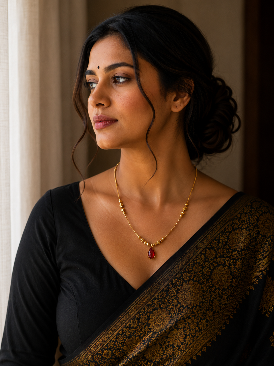 Ruby Drop Gold Pendant Necklace  &nbsp;