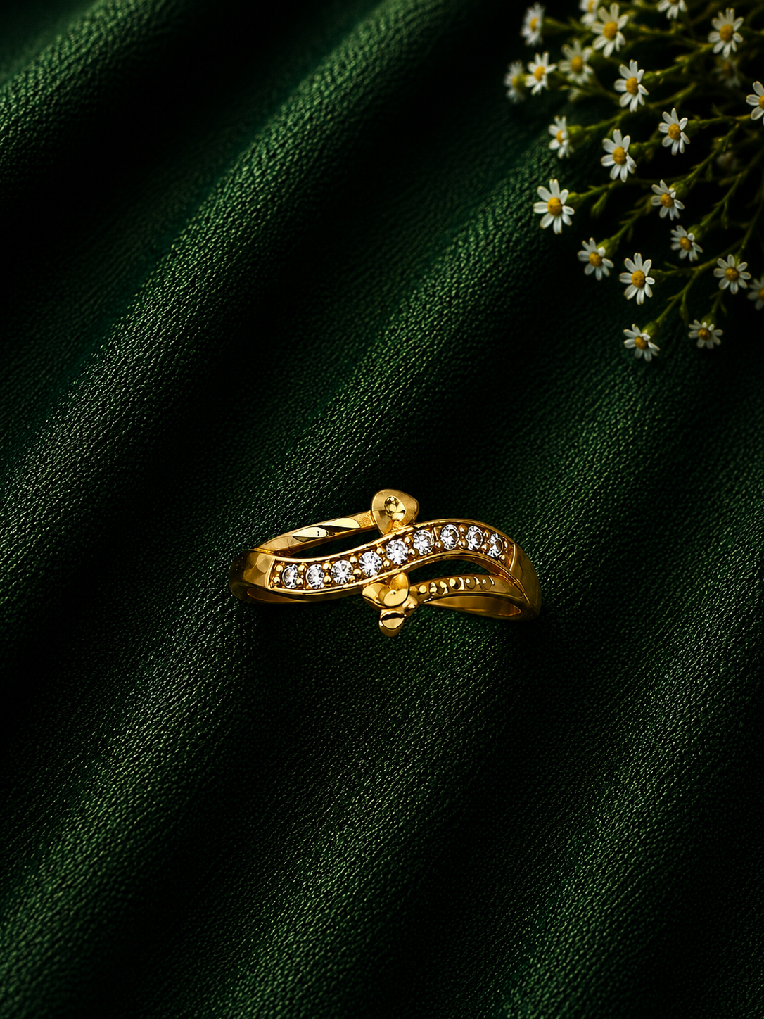 Crystal Wave Designer Gold Ring