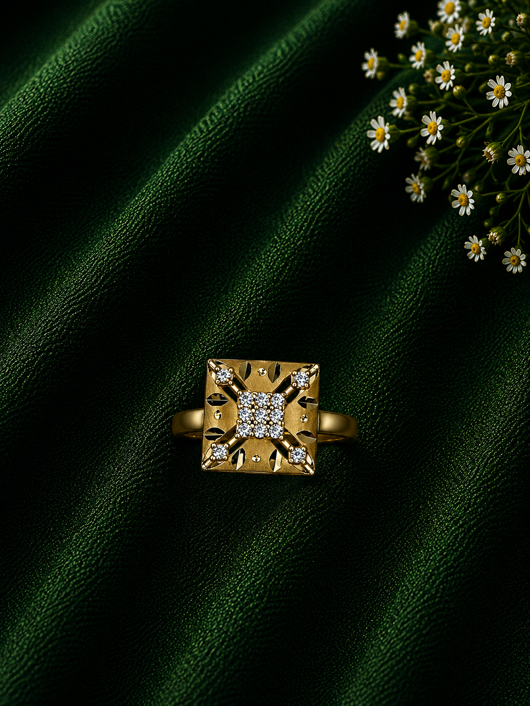 Royal Square Diamond Gold Ring
