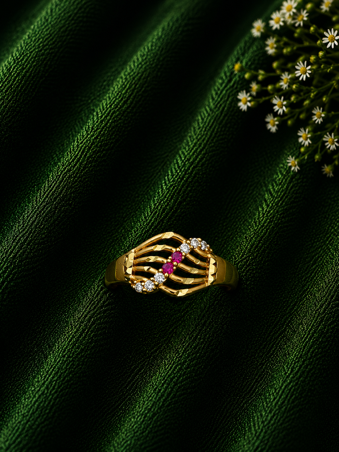 Ruby Wave Gold Statement Ring
