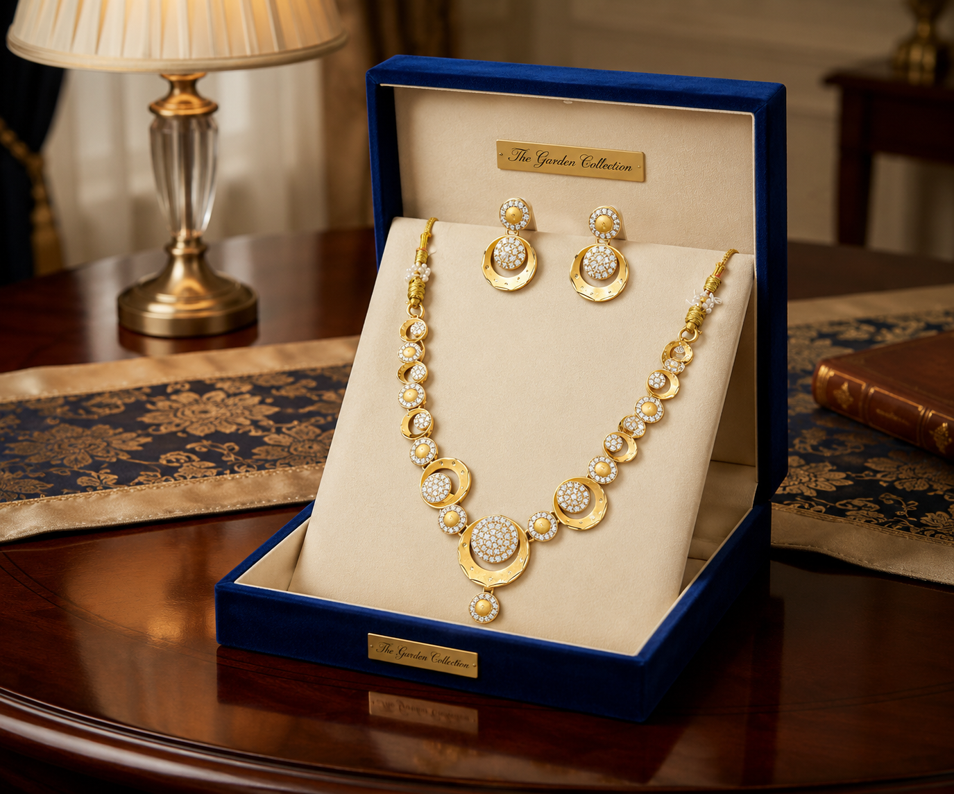 Premium Crystal Circle Gold Plated Necklace &amp; Earrings Set