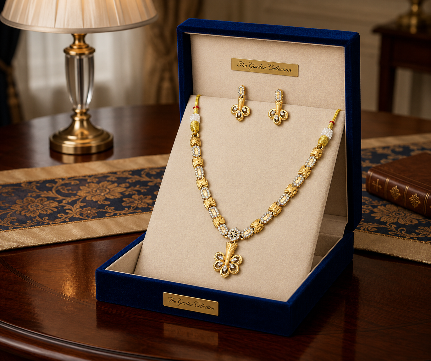 Elegant Floral Crystal Gold Plated Necklace Set with Earrings
