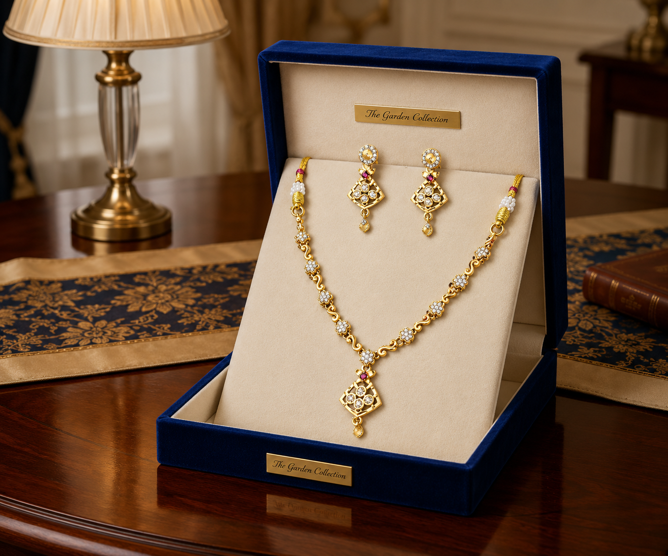 Elegant Floral Crystal Gold Plated Necklace with Designer Pendant