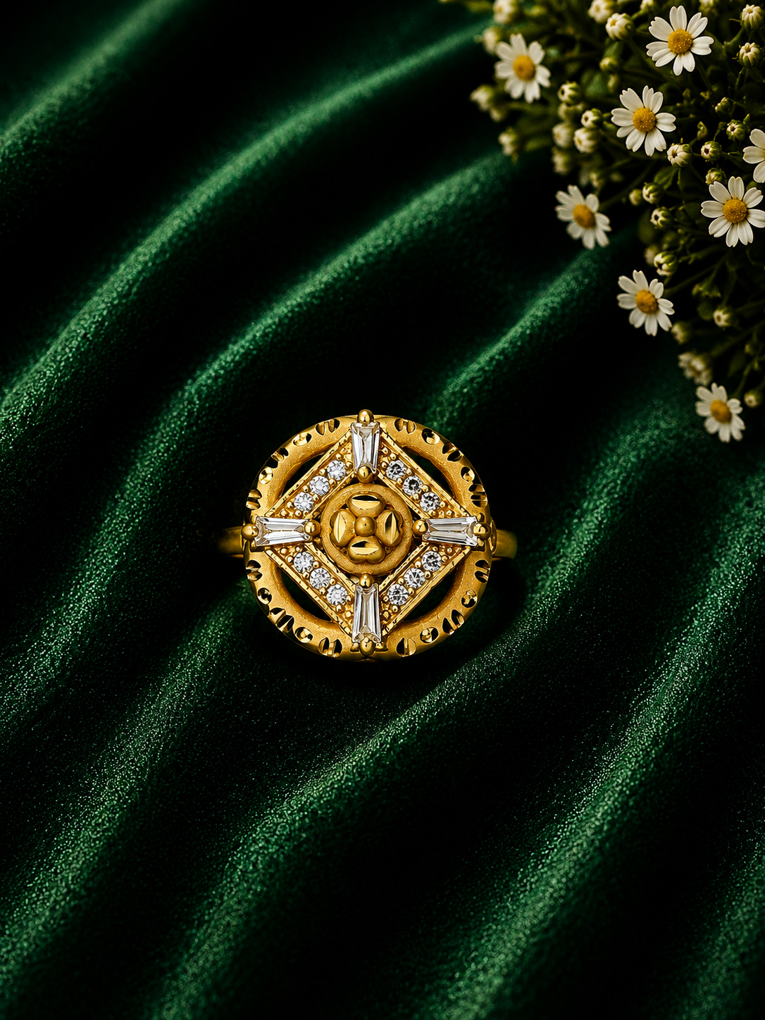 Royal Geometric Gold-Tone Statement Ring - imitation jewellery by AUREVIA LUXE