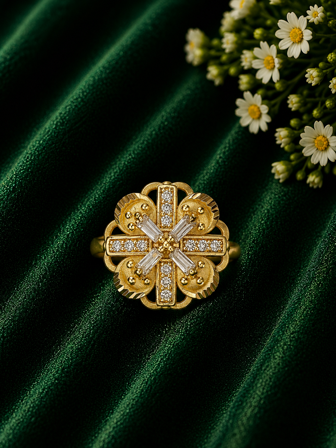 Floral Crystal Gold-Tone Statement Ring - imitation jewellery by AUREVIA LUXE