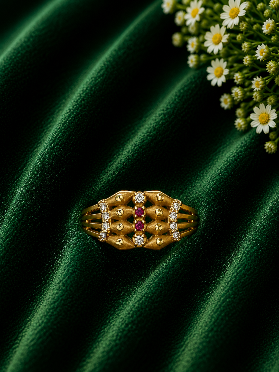 Ruby Mosaic Gold Band Ring