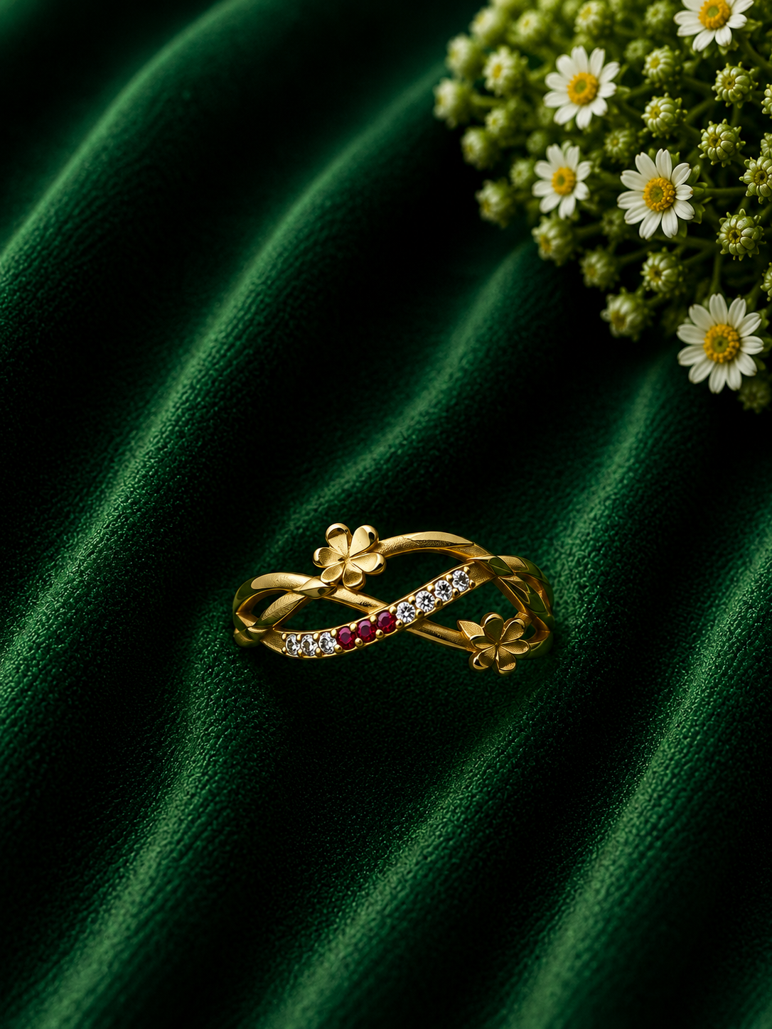 Butterfly Charm Gold Ring with Ruby Accent