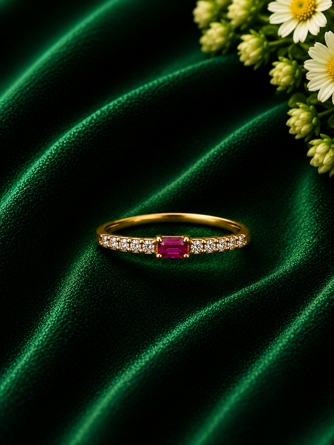 Minimal Ruby Bar Gold Ring