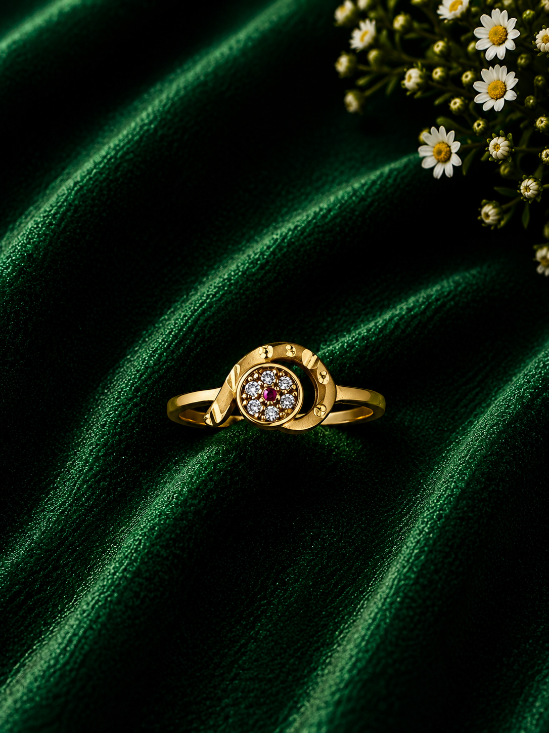 Royal Mandala Gold Ring with Crystal Detailing