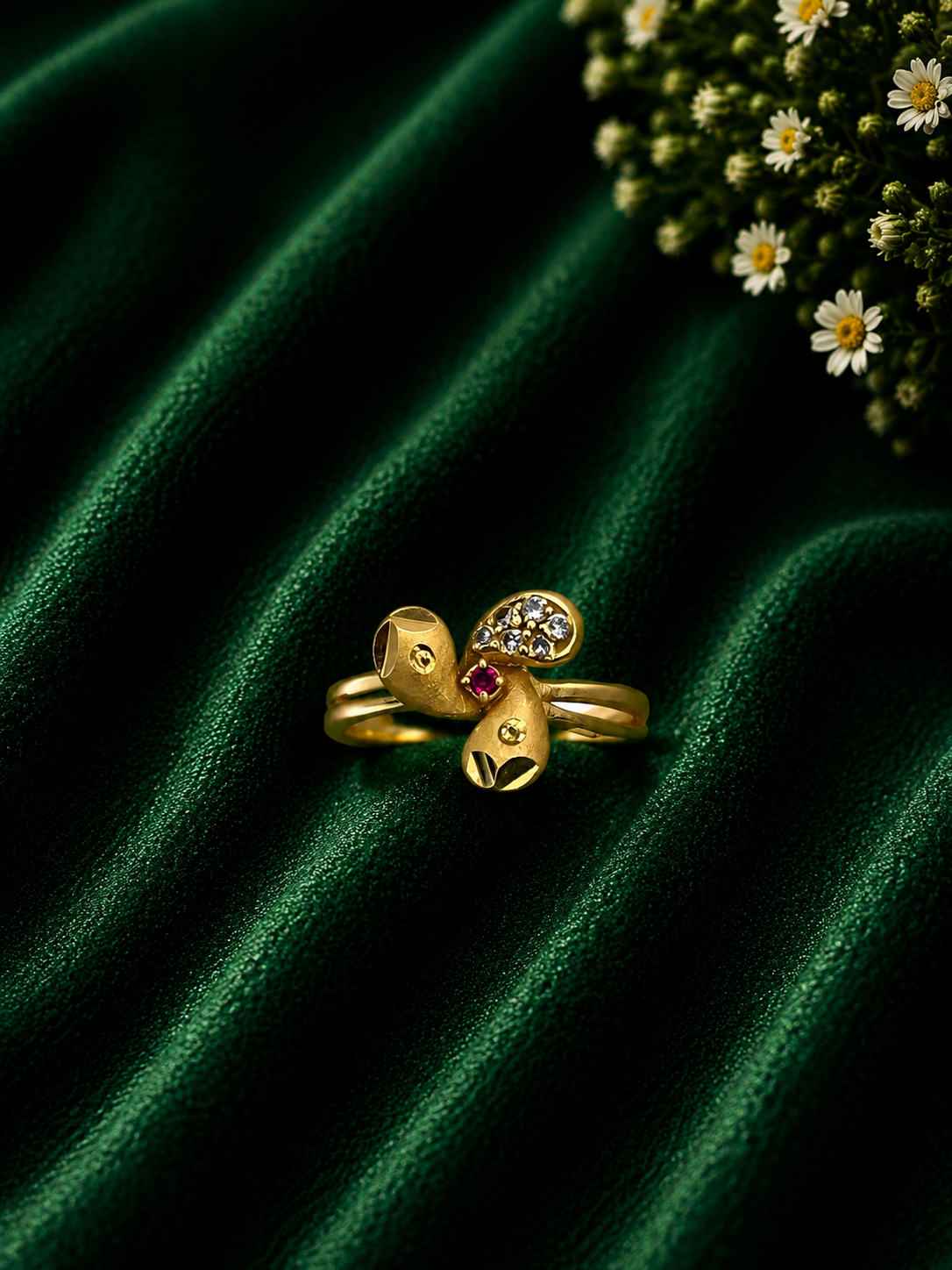 Lucky Charm Gold Ring with Hanging Motif