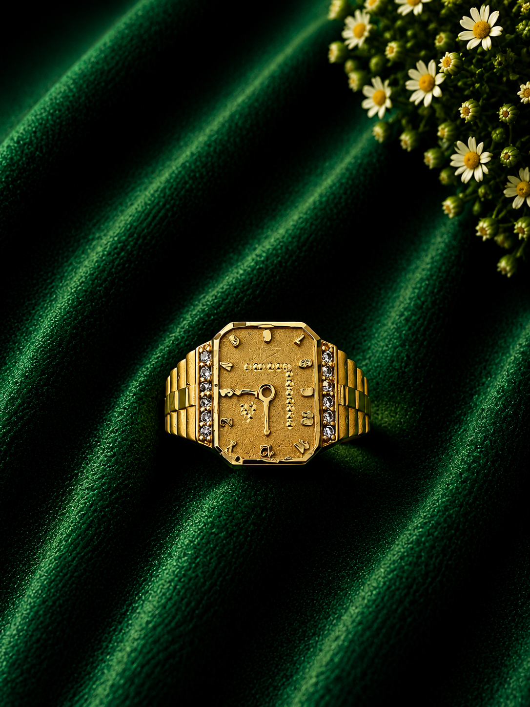 Luxury Square Dial Gold Ring for Men