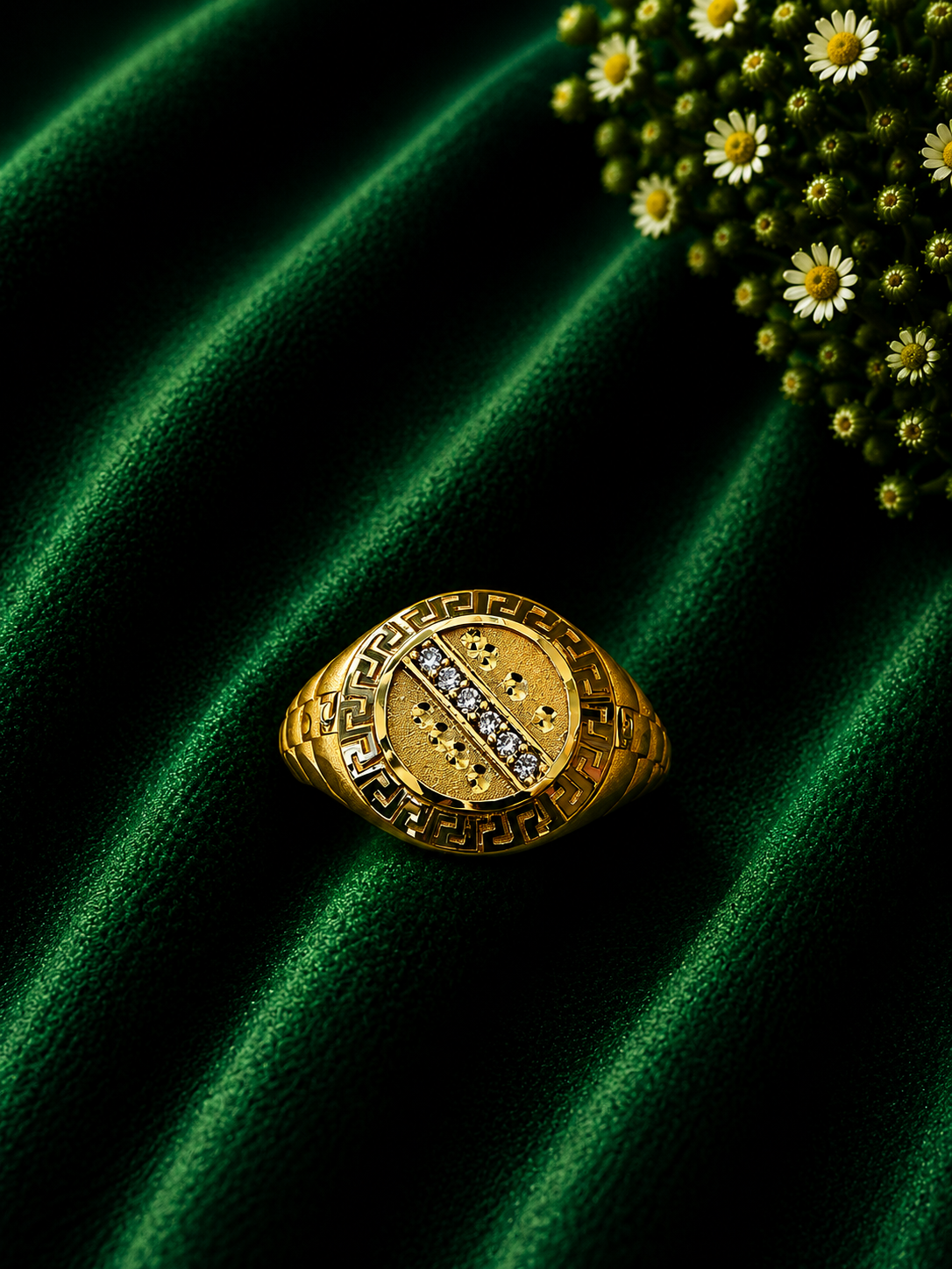 Elite Oval Signet Gold Ring with Diamond Accents