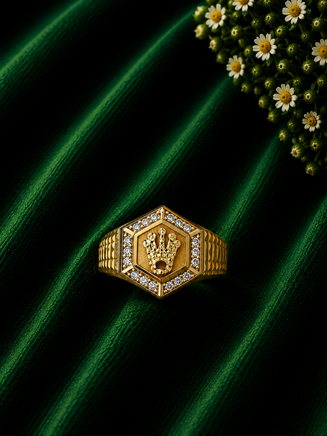 Prestige Square Gold Signet Ring with Stone Border