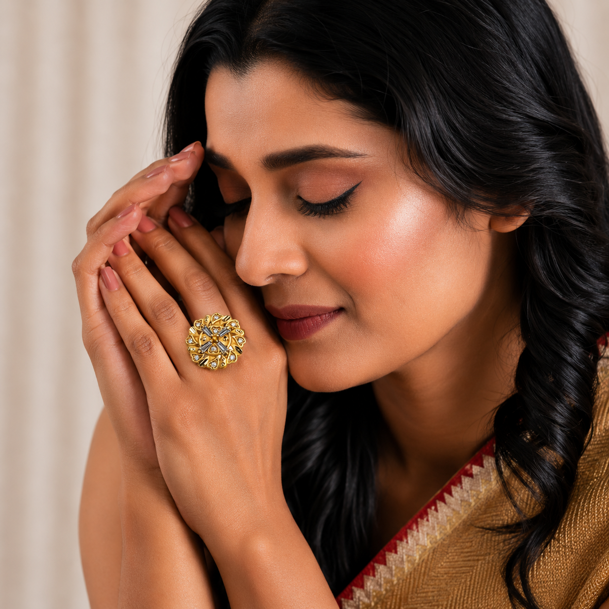 Vintage Floral Gold Statement Ring