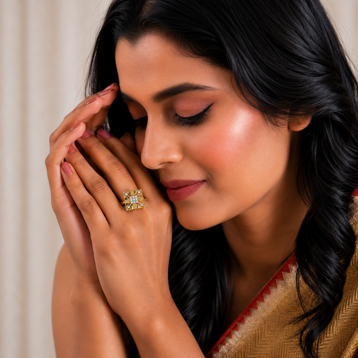 Royal Square Diamond Gold Ring