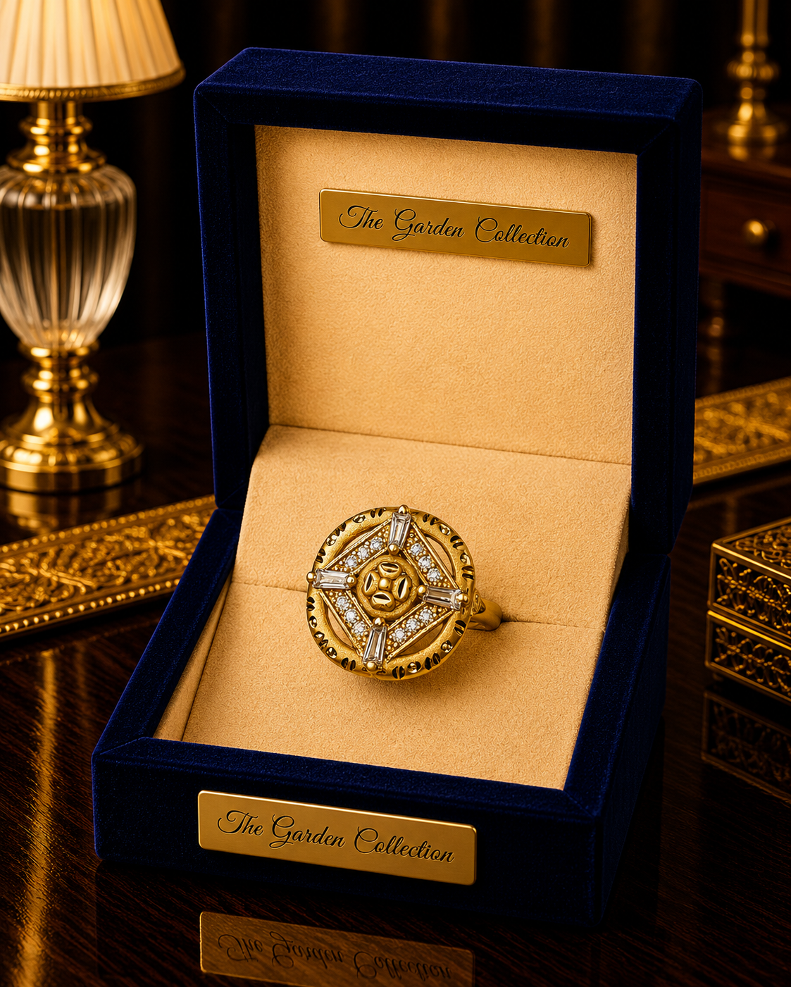 Royal Geometric Gold-Tone Statement Ring