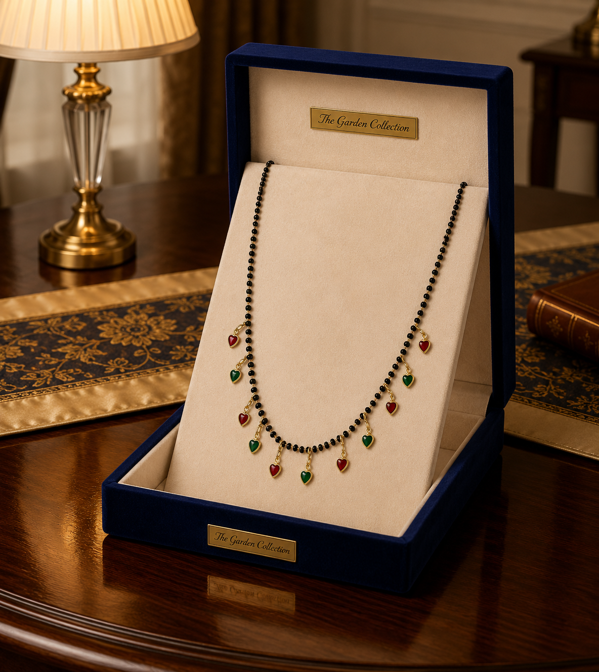 Designer Multicolor Heart Charm Black Bead Mangalsutra Necklace