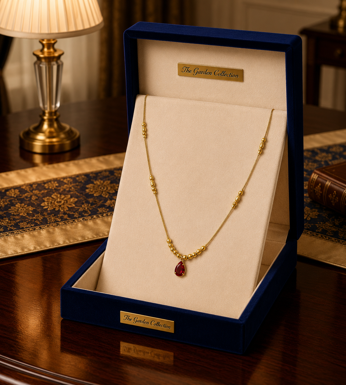 Ruby Drop Gold Pendant Necklace  &nbsp;