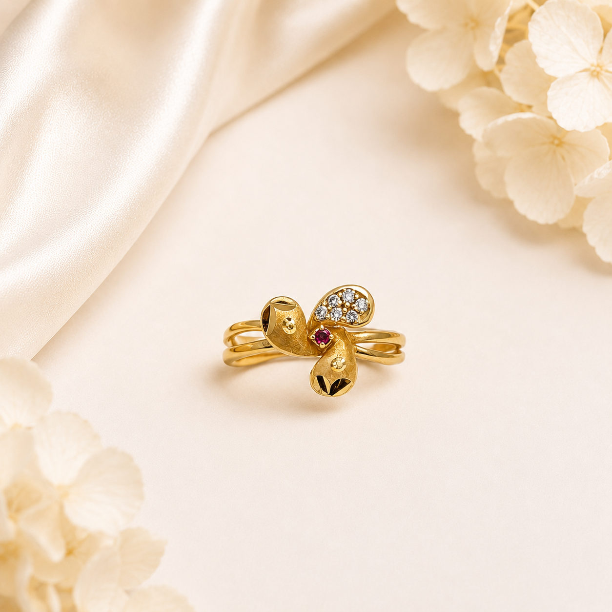 Triangle Ruby Gold Ring with Crystal Border - imitation jewellery by AUREVIA LUXE