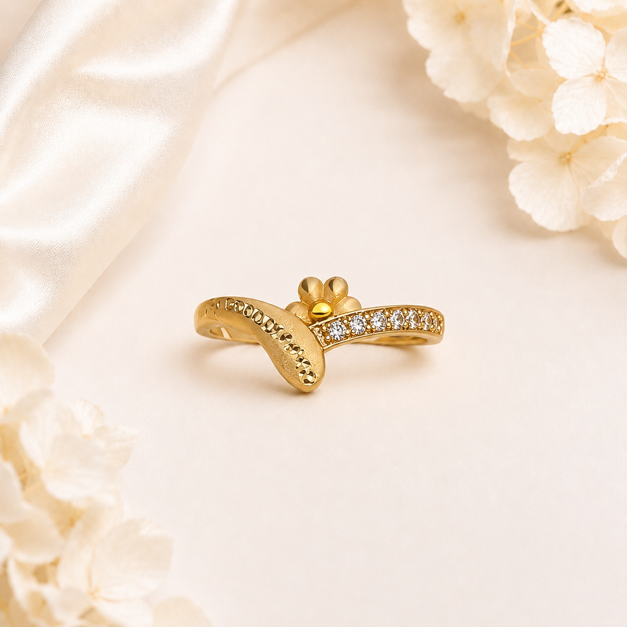 Floral Wave Gold Ring with Crystal Detailing - imitation jewellery by AUREVIA LUXE